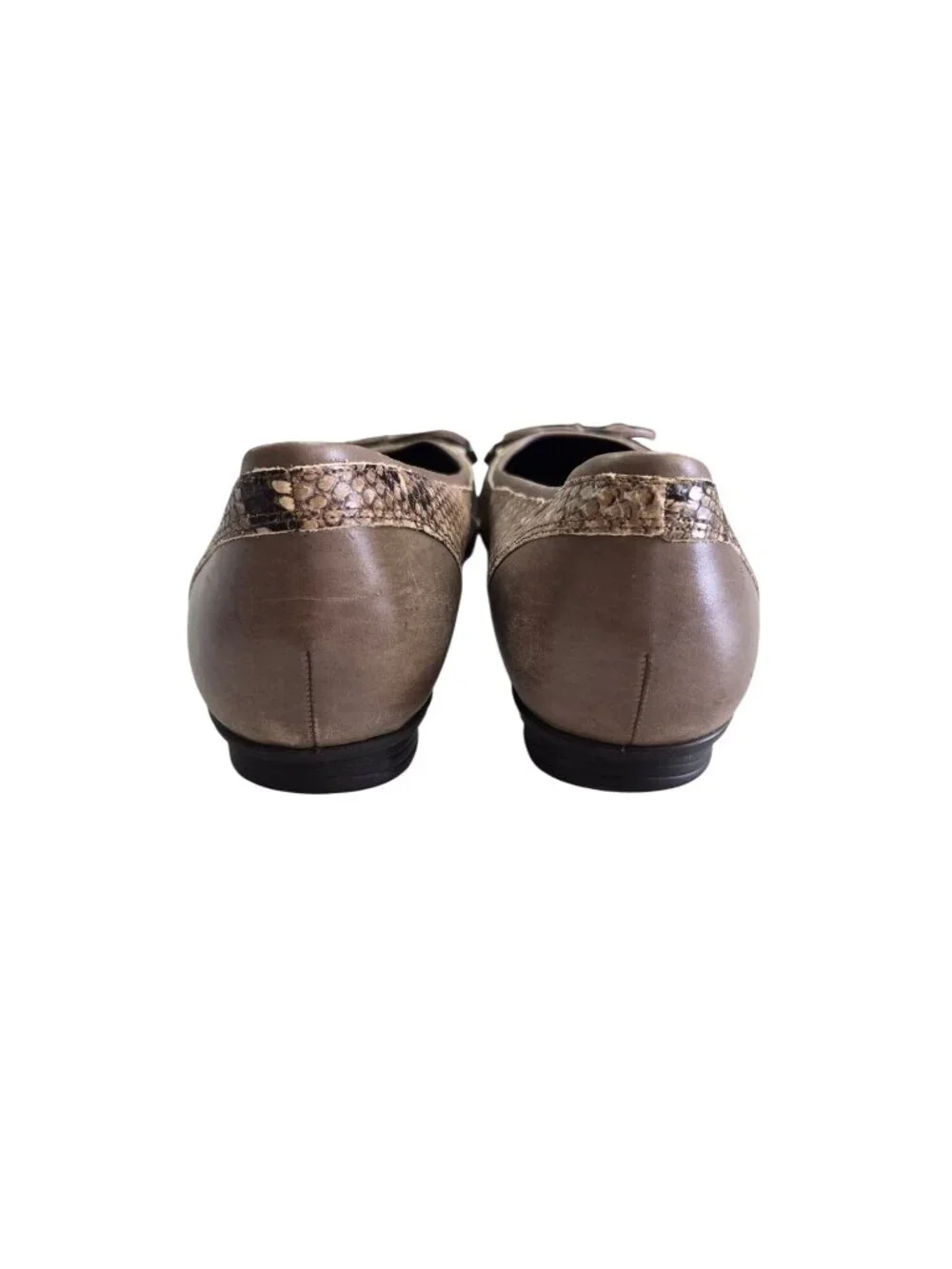 Ecco Womens Taupe & Snake Print Leather Ballet Flats Size 40 EU - Picture 8 of 12